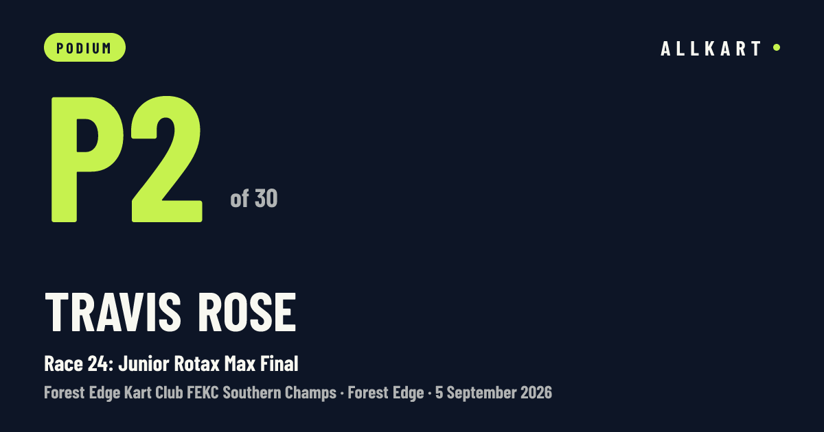 Travis Rose: P2 of 30 in Race 24: Junior Rotax Max Final at Forest Edge