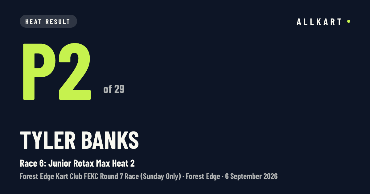 Tyler Banks: P2 of 29 in Race 6: Junior Rotax Max Heat 2 at Forest Edge