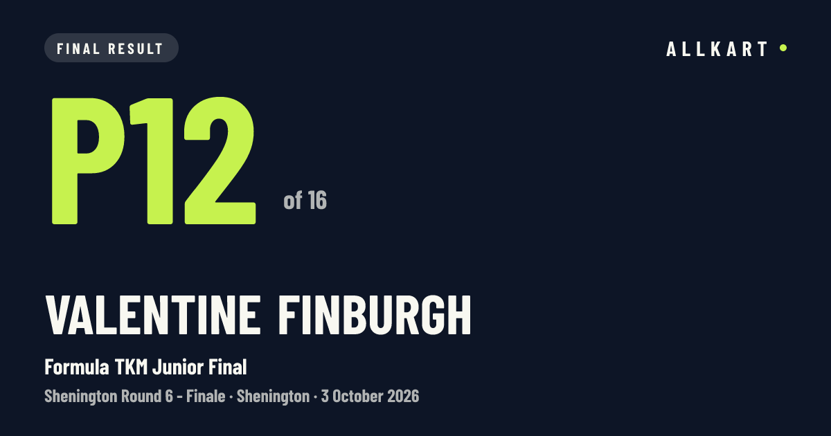 Valentine Finburgh: P12 of 16 in Formula TKM Junior Final at Shenington