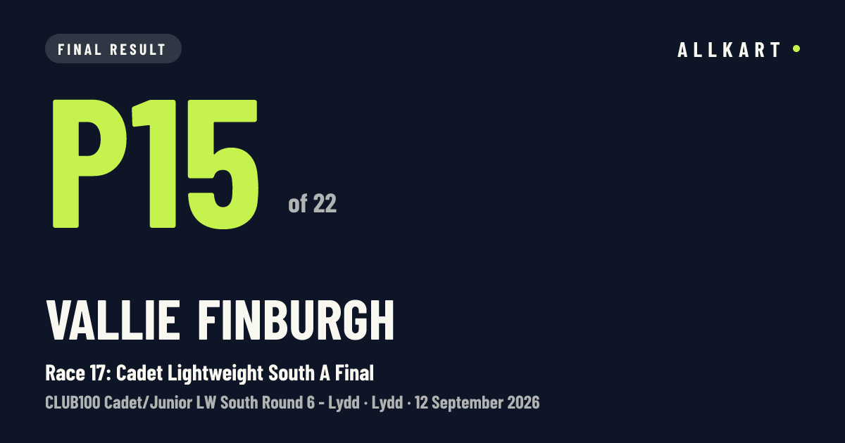 Vallie Finburgh: P15 of 22 in Race 17: Cadet Lightweight South A Final at Lydd