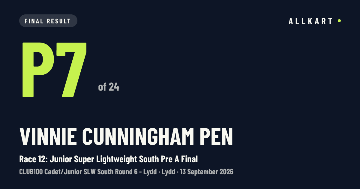 Vinnie Cunningham pen: P7 of 24 in Race 12: Junior Super Lightweight South Pre A Final at Lydd