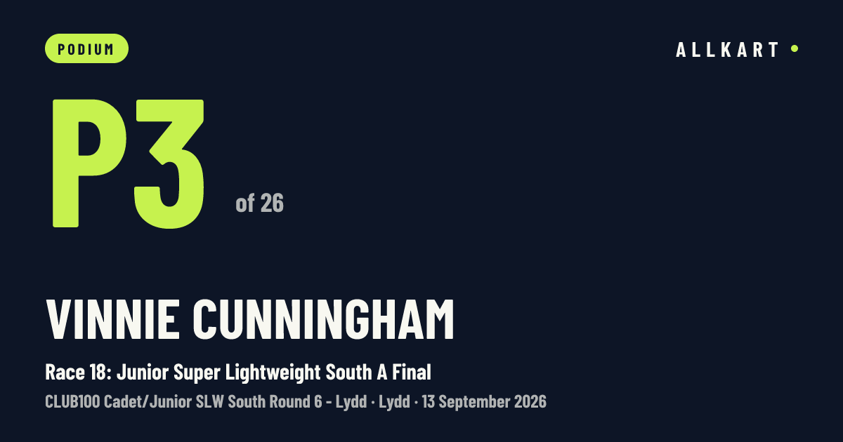 Vinnie Cunningham: P3 of 26 in Race 18: Junior Super Lightweight South A Final at Lydd