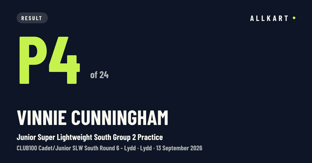 Vinnie Cunningham: P4 of 24 in Junior Super Lightweight South Group 2 Practice at Lydd