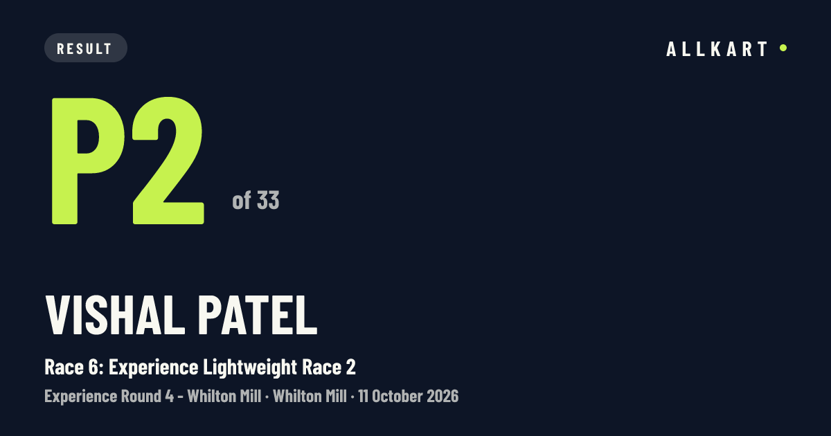 Vishal Patel: P2 of 33 in Race 6: Experience Lightweight Race 2 at Whilton Mill