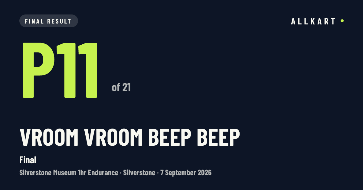 Vroom Vroom Beep Beep: P11 of 21 in Final at Silverstone