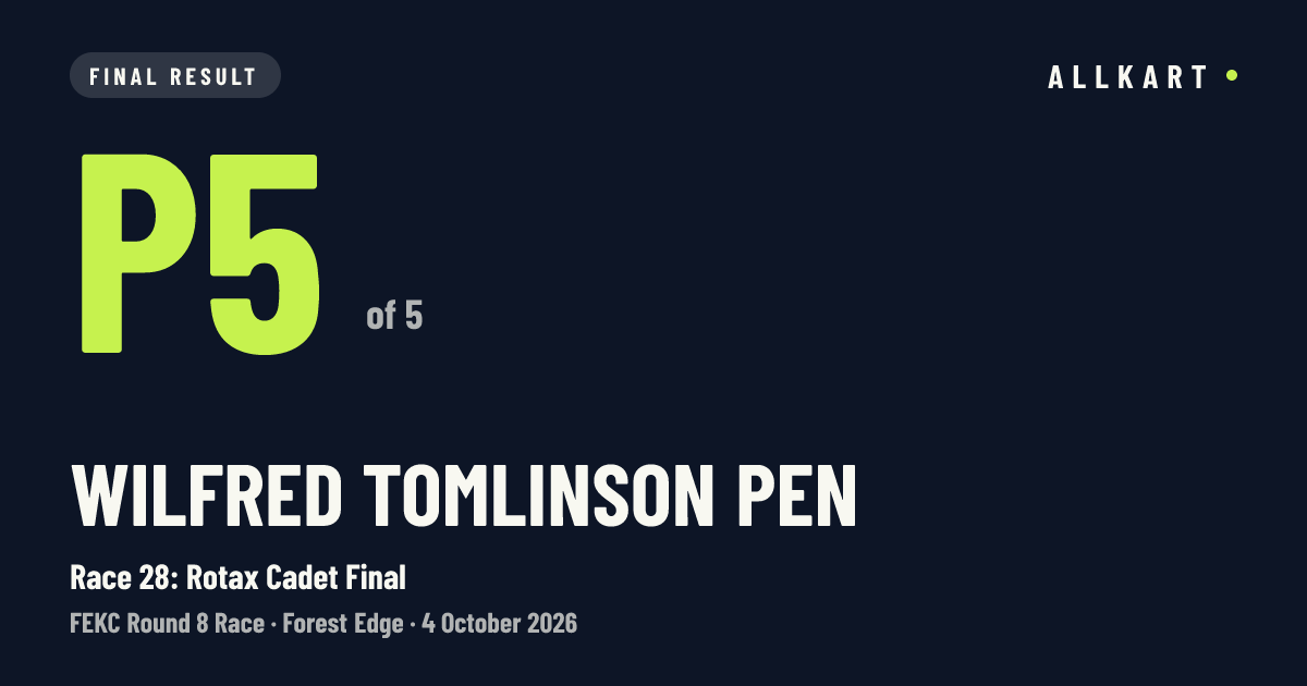 Wilfred Tomlinson pen: P5 of 5 in Race 28: Rotax Cadet Final at Forest Edge