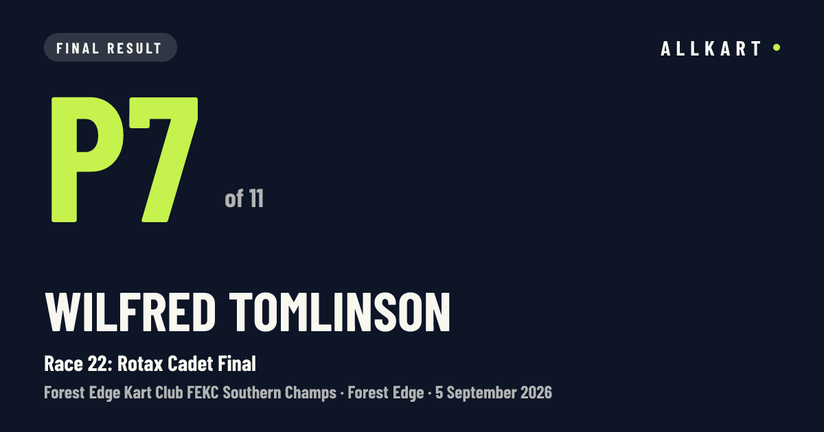 Wilfred Tomlinson: P7 of 11 in Race 22: Rotax Cadet Final at Forest Edge
