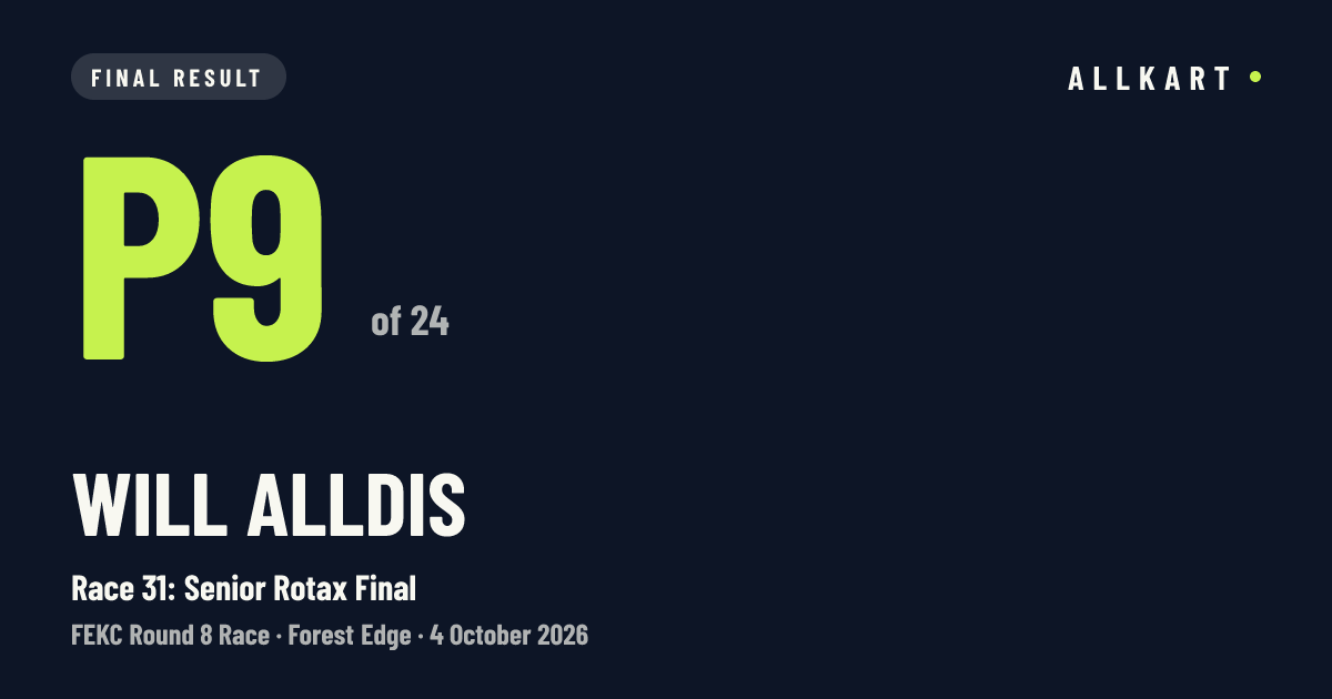 Will Alldis: P9 of 24 in Race 31: Senior Rotax Final at Forest Edge