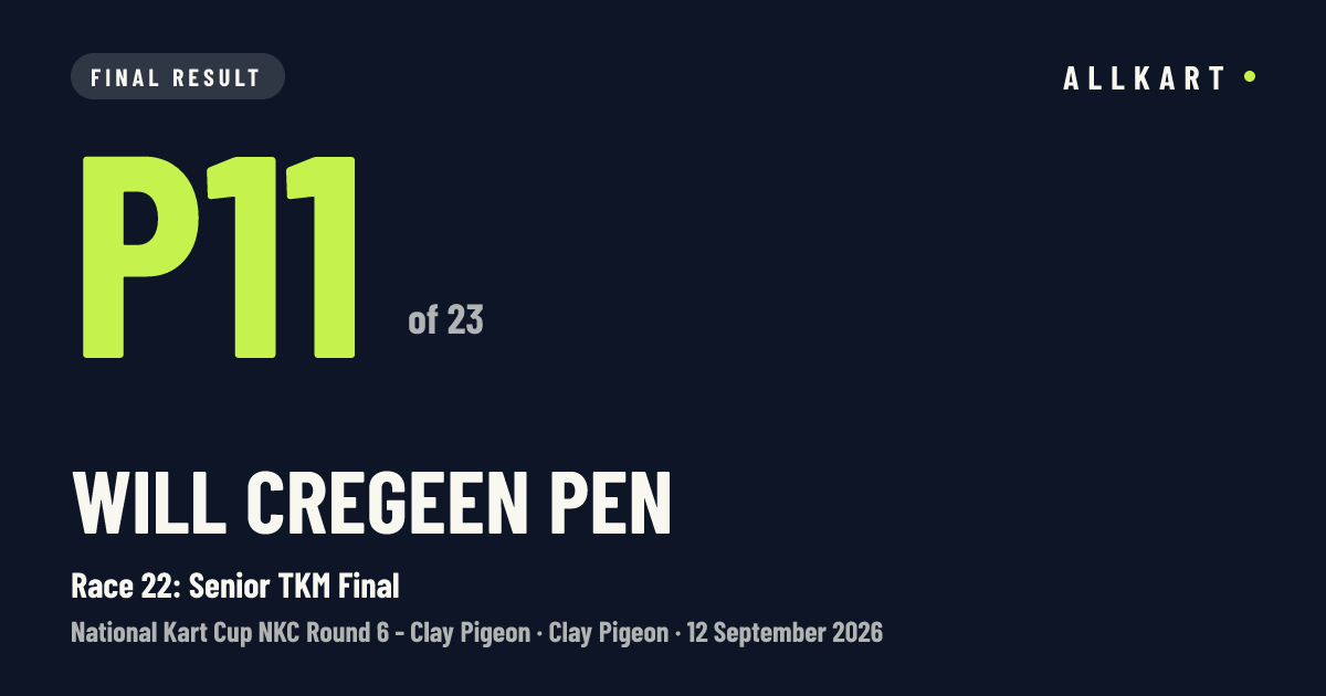 Will Cregeen pen: P11 of 23 in Race 22: Senior TKM Final at Clay Pigeon