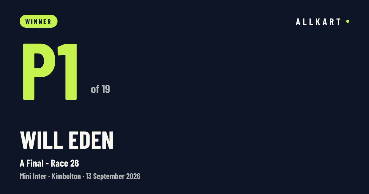 Will EDEN: P1 of 19 in A Final - Race 26 at Kimbolton