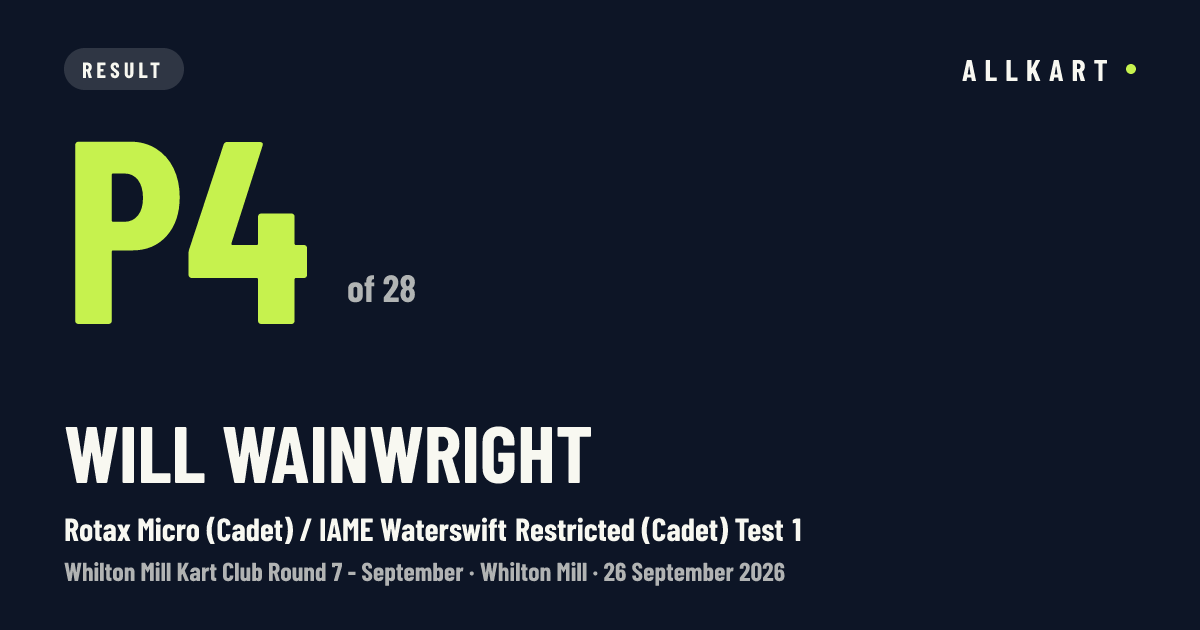 Will WAINWRIGHT: P4 of 28 in Rotax Micro (Cadet) / IAME Waterswift Restricted (Cadet) Test 1 at Whilton Mill