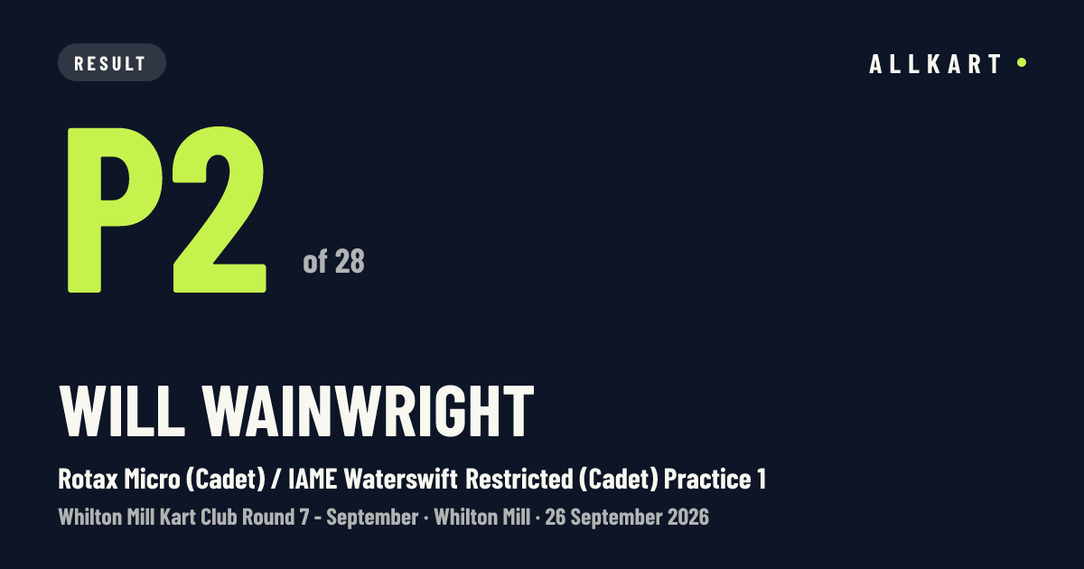 Will WAINWRIGHT: P2 of 28 in Rotax Micro (Cadet) / IAME Waterswift Restricted (Cadet) Practice 1 at Whilton Mill