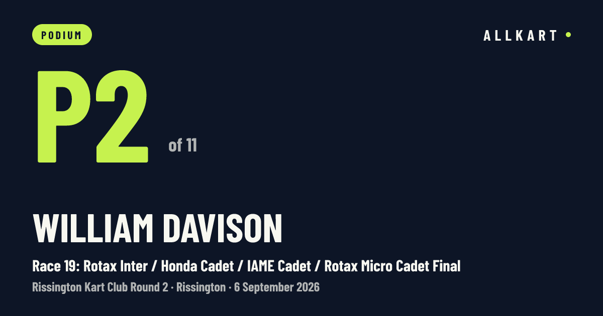William Davison: P2 of 11 in Race 19: Rotax Inter / Honda Cadet / IAME Cadet / Rotax Micro Cadet Final at Rissington