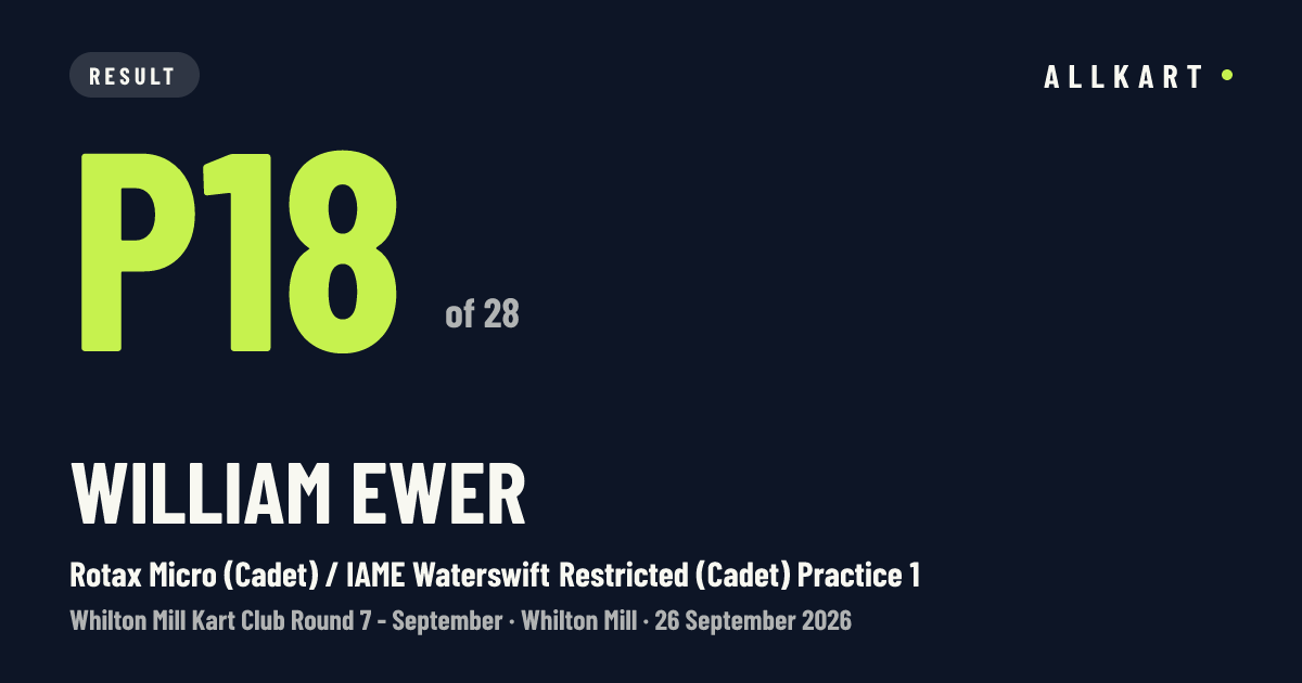 William Ewer: P18 of 28 in Rotax Micro (Cadet) / IAME Waterswift Restricted (Cadet) Practice 1 at Whilton Mill
