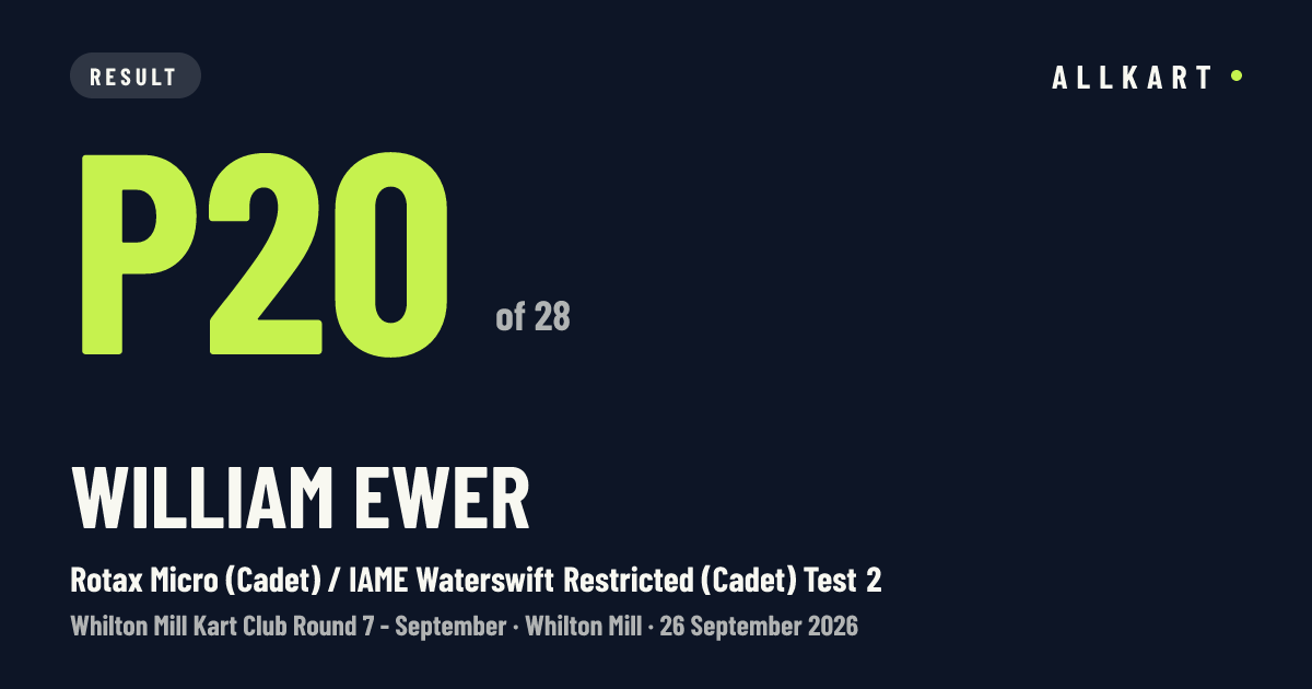 William Ewer: P20 of 28 in Rotax Micro (Cadet) / IAME Waterswift Restricted (Cadet) Test 2 at Whilton Mill