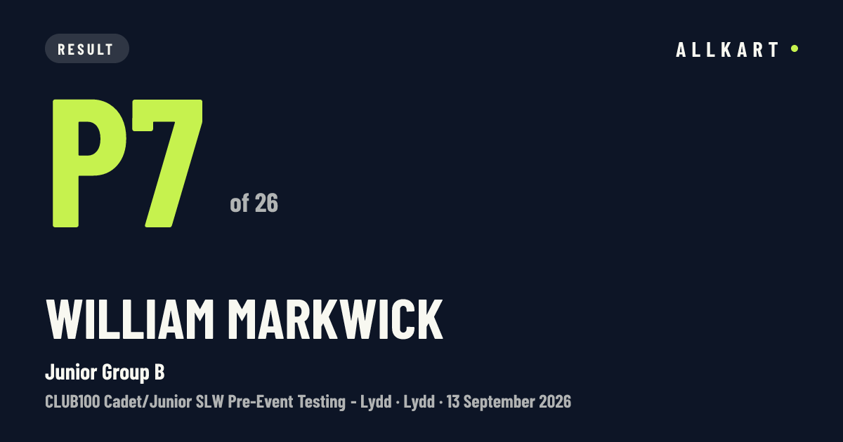 William Markwick: P7 of 26 in Junior Group B at Lydd