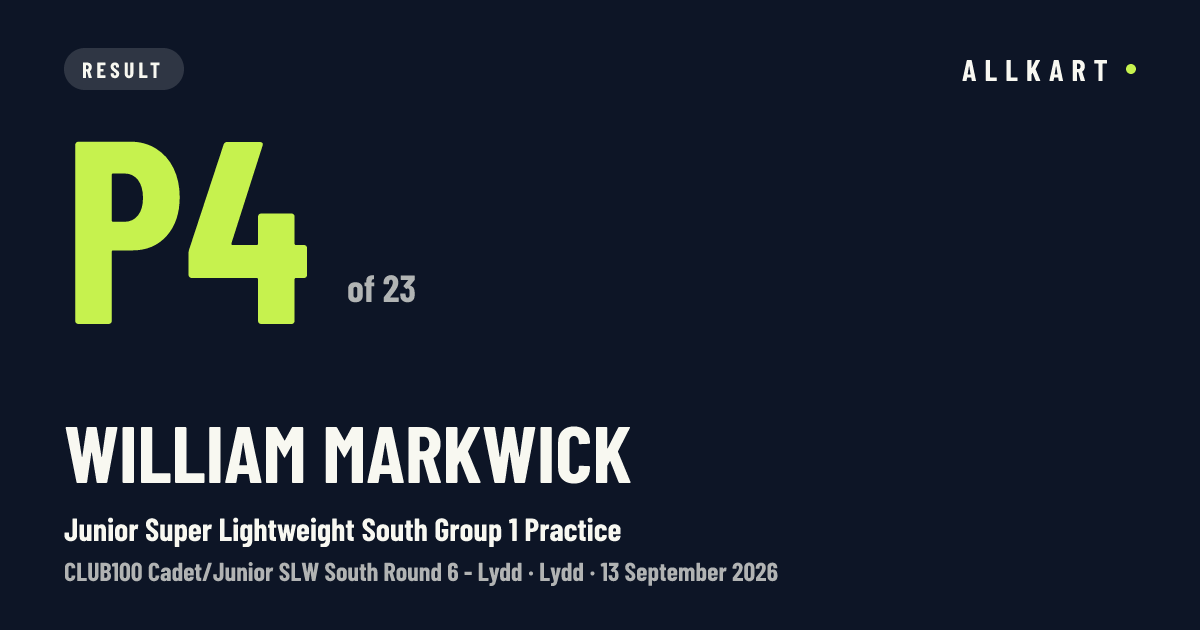William Markwick: P4 of 23 in Junior Super Lightweight South Group 1 Practice at Lydd
