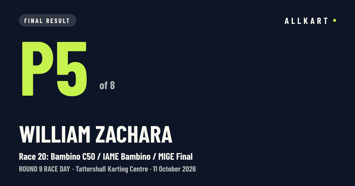 William Zachara: P5 of 8 in Race 20: Bambino C50 / IAME Bambino / MIGE Final at Tattershall Karting Centre