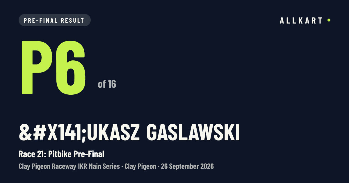 Łukasz Gaslawski: P6 of 16 in Race 21: Pitbike Pre-Final at Clay Pigeon