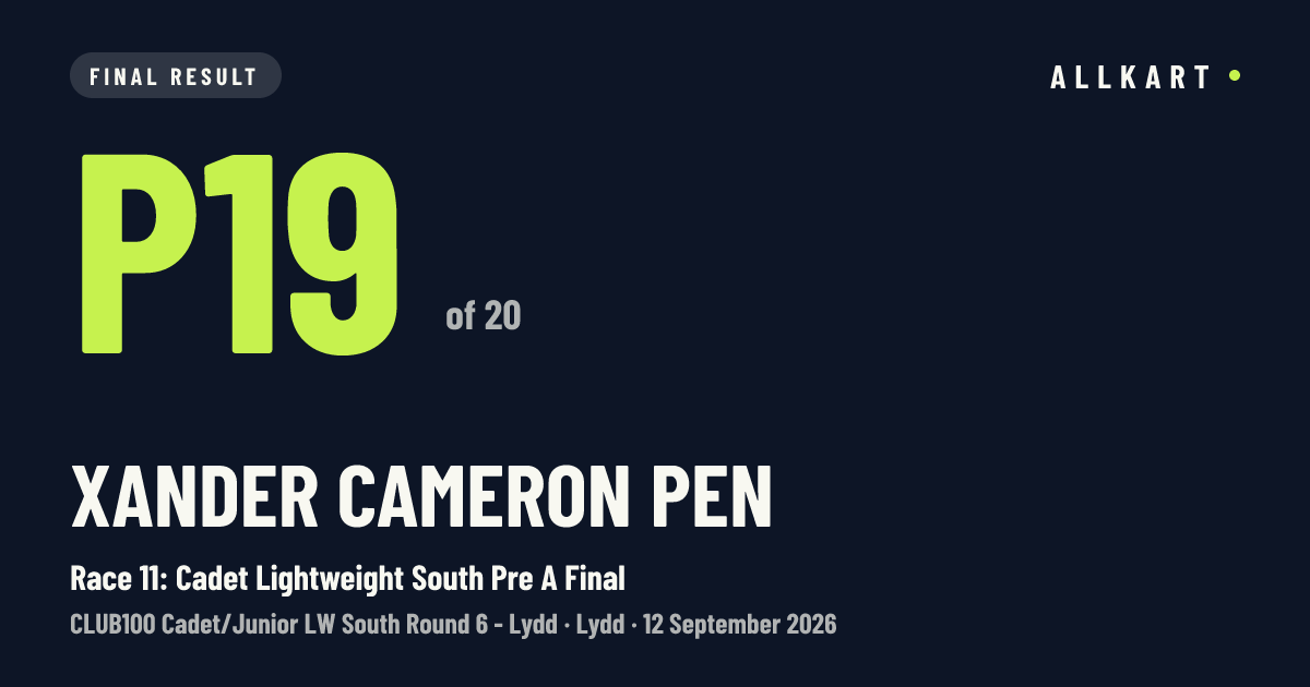 Xander Cameron pen: P19 of 20 in Race 11: Cadet Lightweight South Pre A Final at Lydd