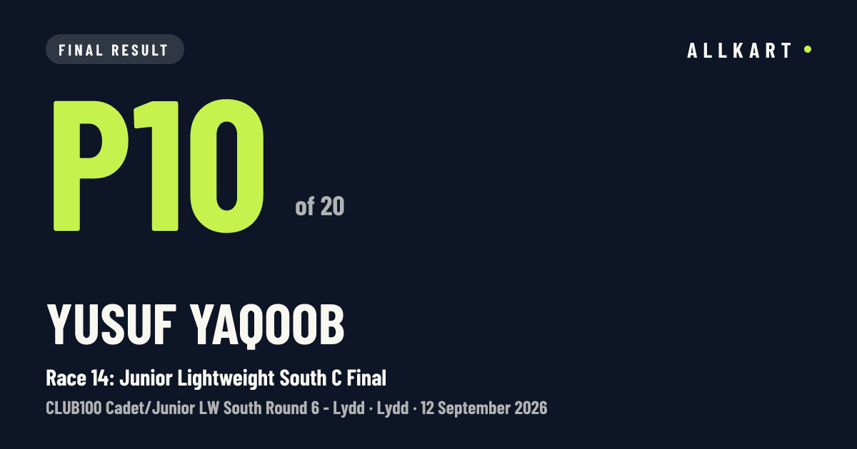 Yusuf Yaqoob: P10 of 20 in Race 14: Junior Lightweight South C Final at Lydd