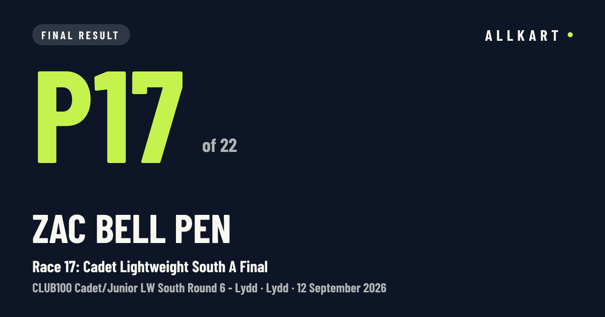 Zac Bell pen: P17 of 22 in Race 17: Cadet Lightweight South A Final at Lydd