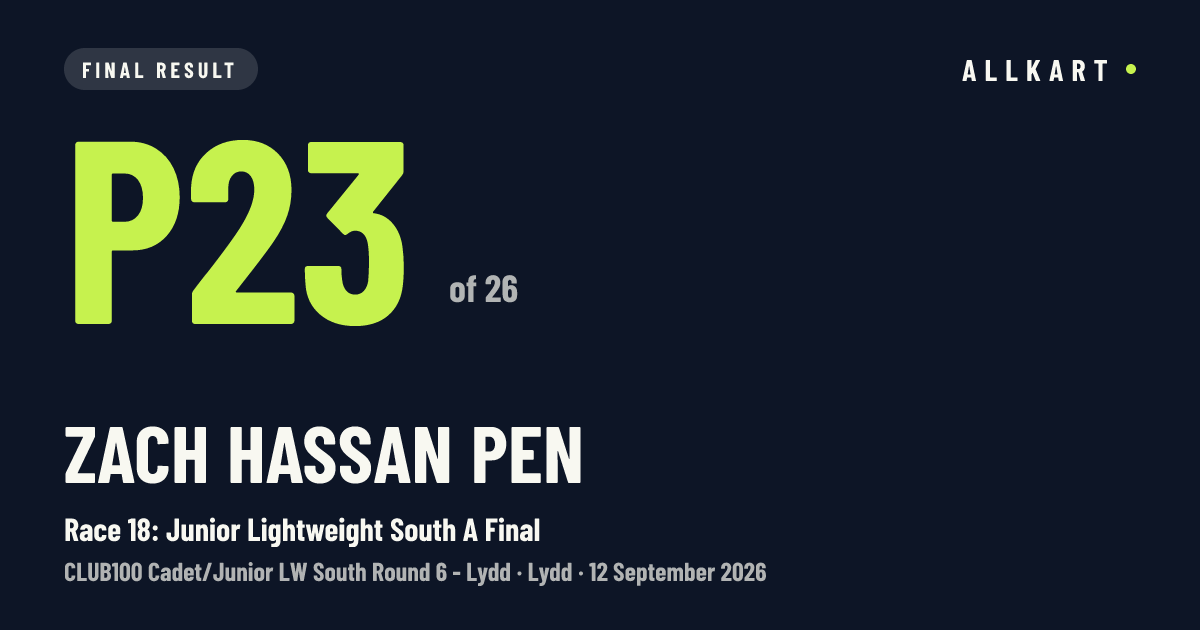 Zach Hassan pen: P23 of 26 in Race 18: Junior Lightweight South A Final at Lydd