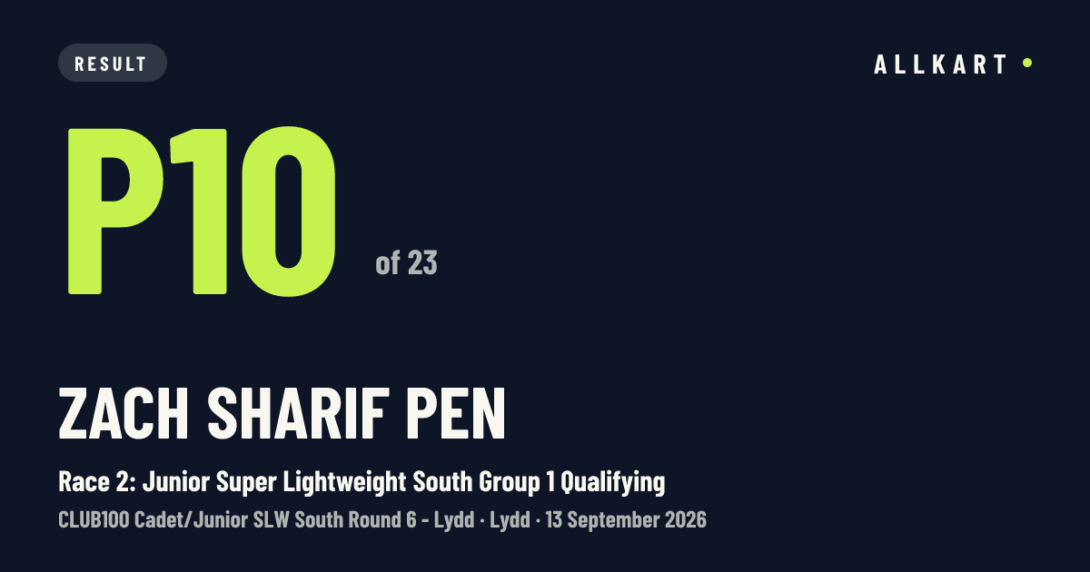 Zach Sharif pen: P10 of 23 in Race 2: Junior Super Lightweight South Group 1 Qualifying at Lydd