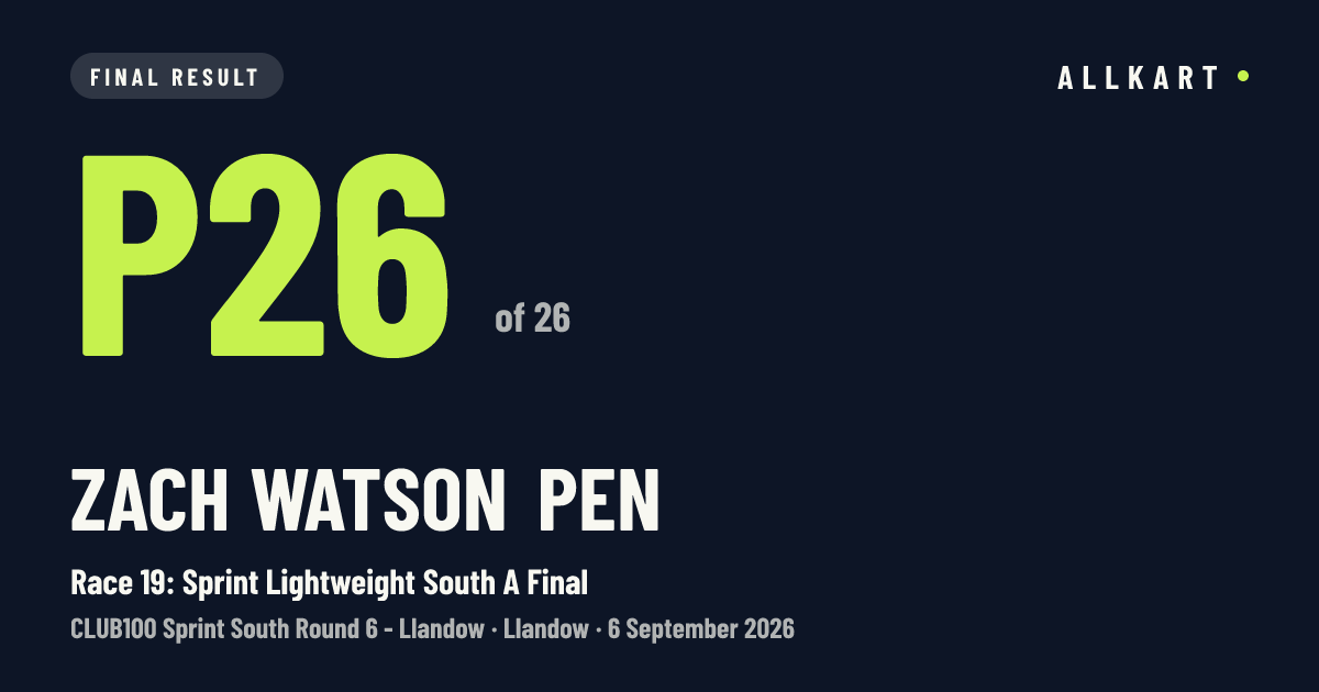 Zach Watson pen: P26 of 26 in Race 19: Sprint Lightweight South A Final at Llandow