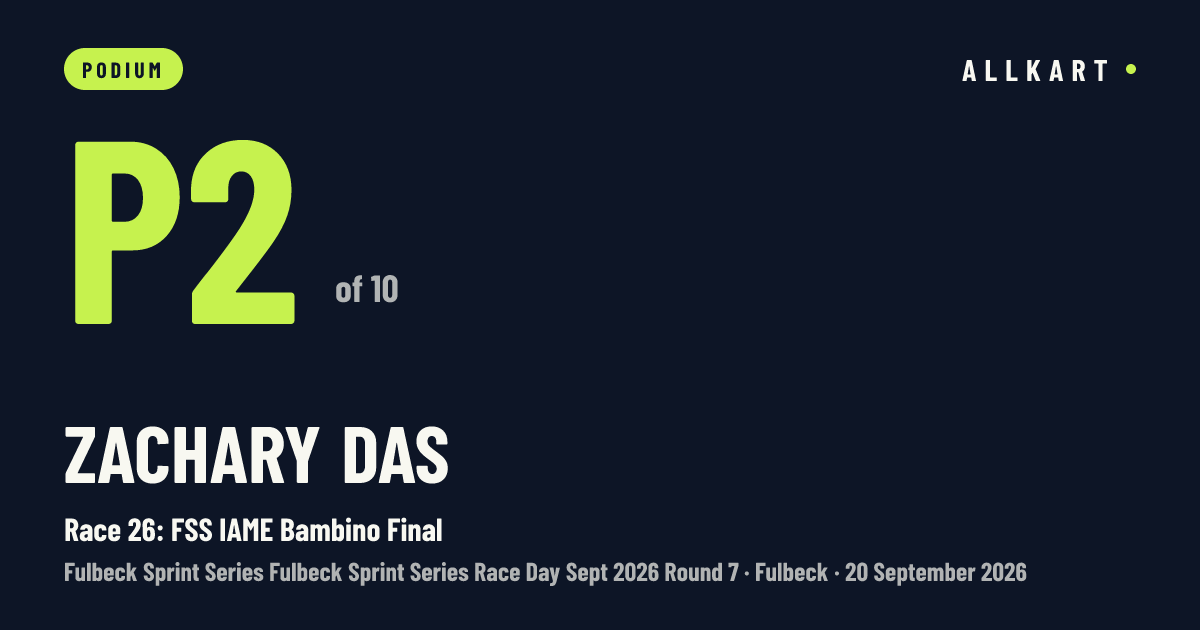 Zachary Das: P2 of 10 in Race 26: FSS IAME Bambino Final at Fulbeck