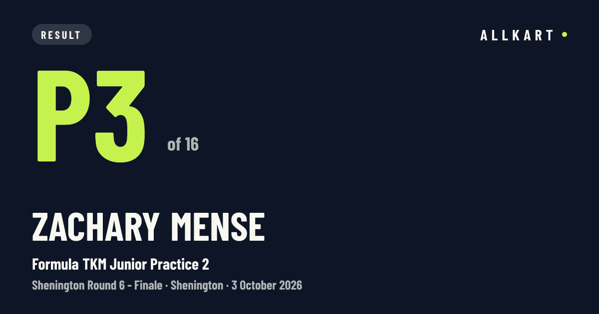 Zachary Mense: P3 of 16 in Formula TKM Junior Practice 2 at Shenington