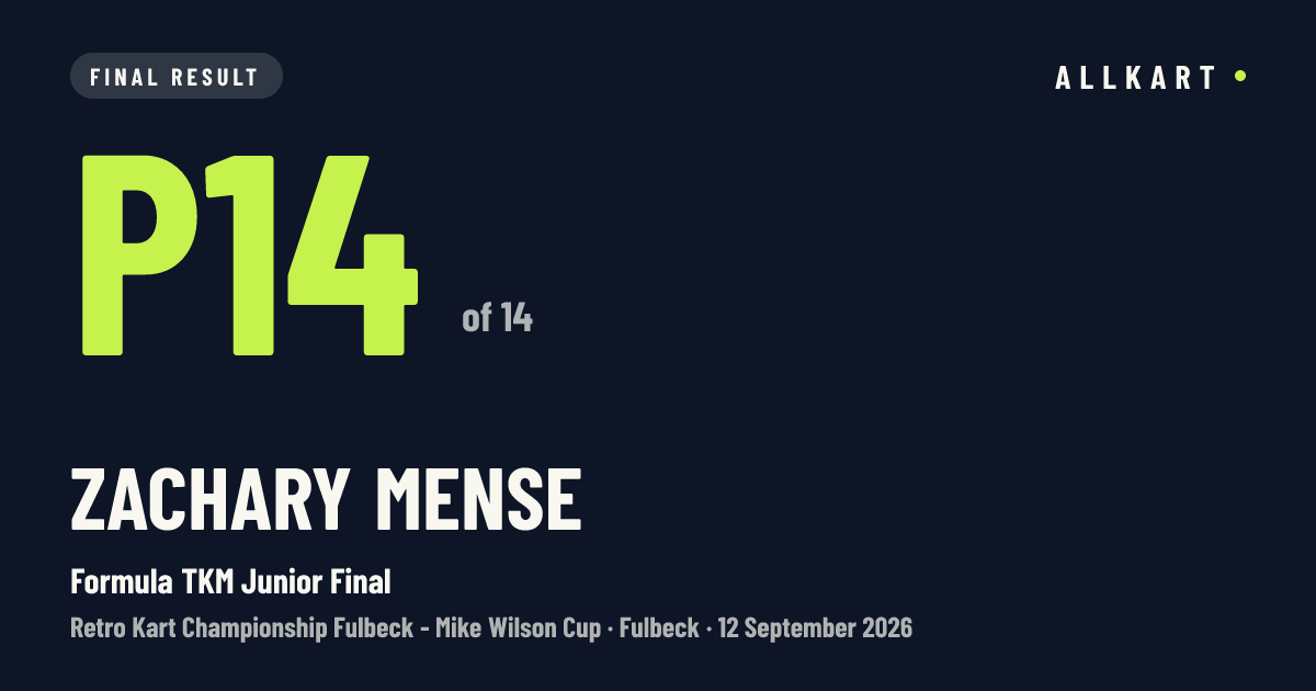 Zachary Mense: P14 of 14 in Formula TKM Junior Final at Fulbeck