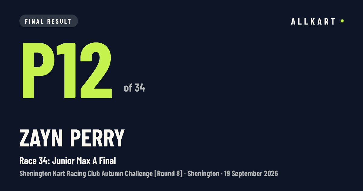 Zayn Perry: P12 of 34 in Race 34: Junior Max A Final at Shenington