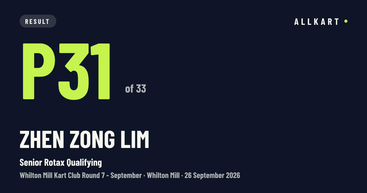 Zhen zong LIM: P31 of 33 in Senior Rotax Qualifying at Whilton Mill